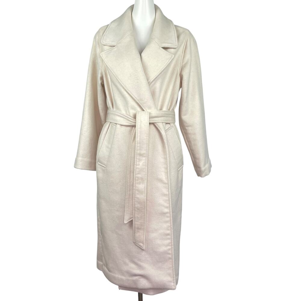 Abercrombie & Fitch Women’s Wool Blend Wrap Coat Ivory Belted Trench Long Small